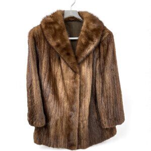 Mink Real Fur Coat Women's Size Large Vintage Brown Mid Length